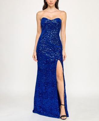 pear culture Womens Strapless Sequin Tube Blue M