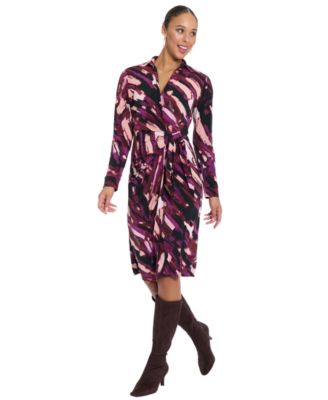 London Times Womens Side Tie Wrap Long-Sle Magenta Rust S