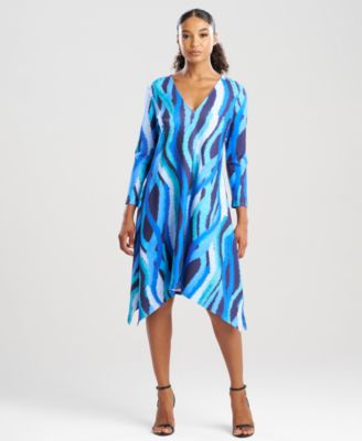 Natori Womens Jagged Swirl V-Neck Kn Blue M