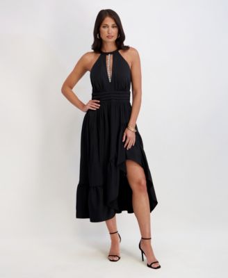 Siena Womens Textured Keyhole Dress Black 6