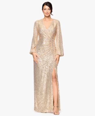 Betsy Adam Womens V-Neck Long Bell Sleev Gold 10