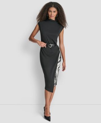 DKNY DKNY Womens Sleeveless Funnel BlackIvory 6