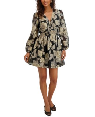 Kensie Womens Organza V-Neck Short D Black Gold 8