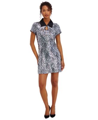 Kensie Womens Sequin Collared Mini D BlackSilver 6