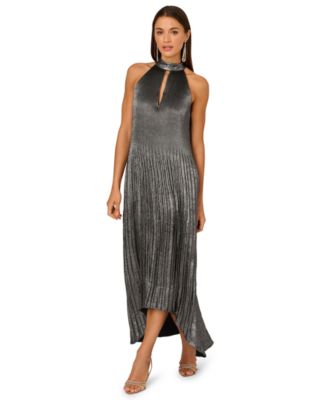 Adrianna Womens Pleated Mock Neck Ankl Gunmetal Black 2
