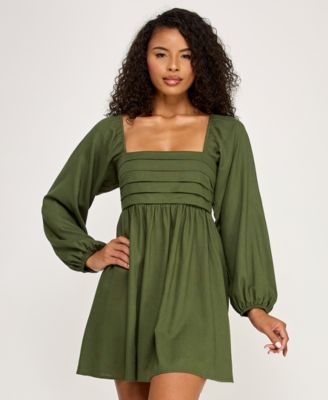 City Studios Womens Pleated Tie Back Long- Olive S