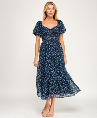 Trixxi Womens Puff-Sleeve Smocked Wa Navy XL