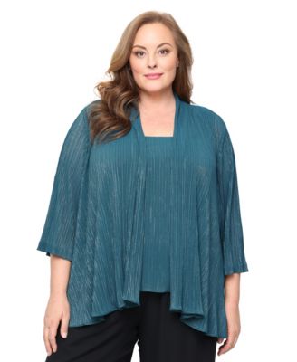 Alex Evenings Plus Size Scoop Neck Top Emerald Green 1X