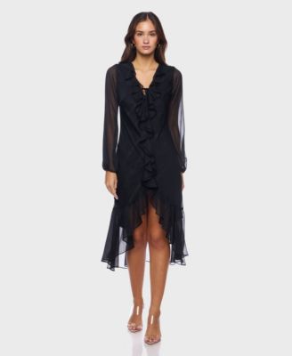 B Darlin Womens V-Neck Ruffle Detail D Black 56