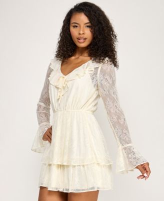 SENI CADE Juniors Lace Tiered-Hem Dress Ivory M