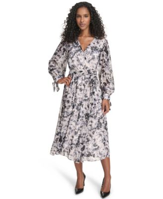 Calvin Klein Womens Printed Tie Sleeve V-N Slate Multi 2