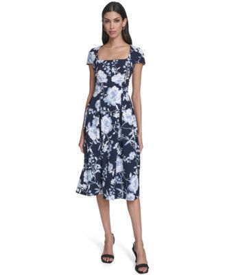 Calvin Klein Womens Floral Print Square Ne Indigo Multi 12