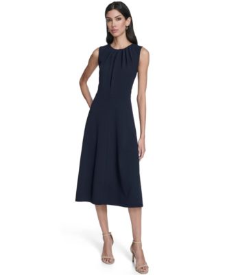 Calvin Klein Womens Pleat Detail Crewneck Indigo 6