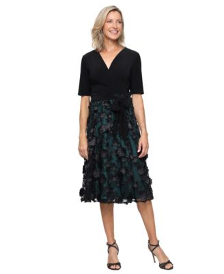 Alex Evenings Womens Elbow Sleeve Dress Black Emerald 6