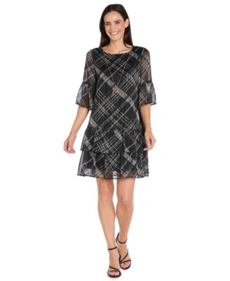 R M Richards Womens Printed Tiered Hem Dre BlackMulti M