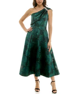 Taylor Womens One-Shoulder Midi Dres Myrtle Green 8