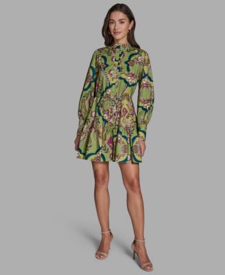 BCBG BCBG Womens Floral Button-Dow Green 4
