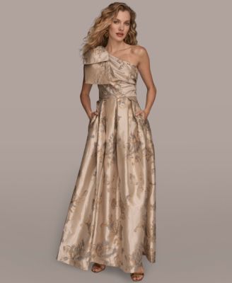 Donna Karan New York Womens One-Shoulder Bow Ball Champagne 8