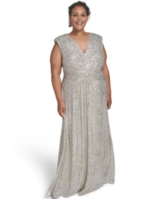 Eliza J Plus Size Social-Sequin V-Neck Silver 22W