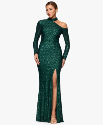 XSCAPE Womens Long-Sleeve Sequined L Pine 8