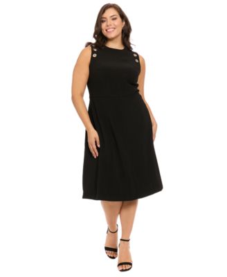 London Times Plus-Size Grommet Shoulder Mid Black 16W