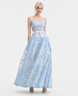 Say Yes Juniors Sweetheart-Neck Embro IVORYBLUE 34