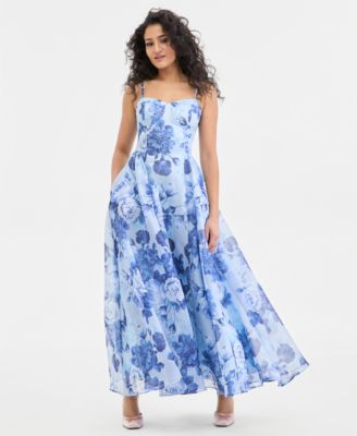 Emerald Sundae Juniors Floral-Print A-Line G BLUE MULTI M