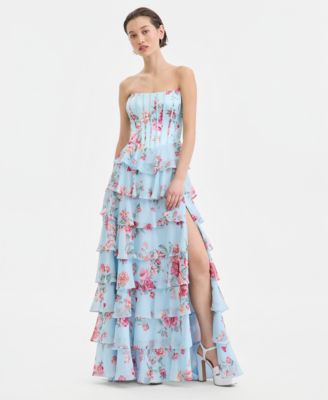 B Darlin Juniors Corset-Bodice Ruffled DUSTY BLUE MULTI 1112