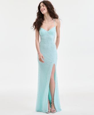 B Darlin Juniors V-Neck Lace-Up-Back B AQUA 56