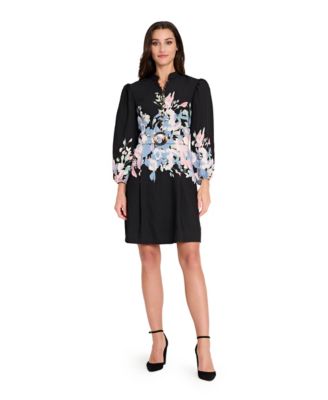 Tahari ASL Womens Collared Knee Length D Black Multi 14