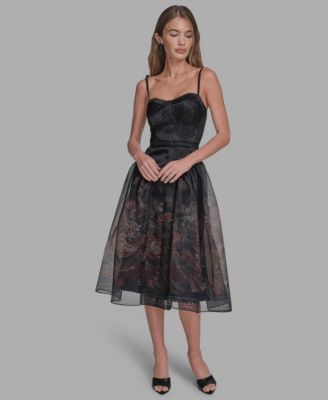 BCBG Womens Sweetheart Neck Midi D Black 4
