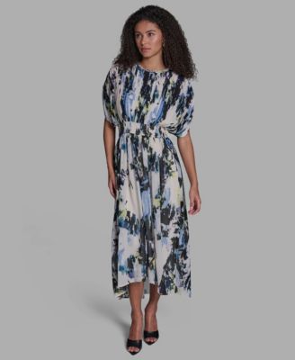 BCBG Womens Abstract Print Crewnec White 8