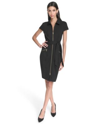 Halston Womens Front Zipper Short Dre Black 16