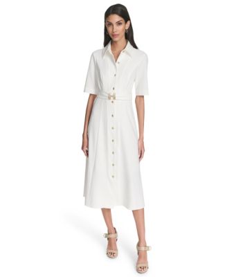Halston Womens Collared Midi Dress Cream 8