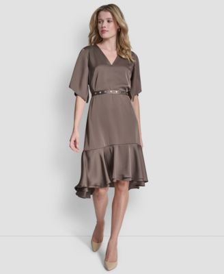 DKNY Womens Flutter Sleeve V-Neck Morel 2
