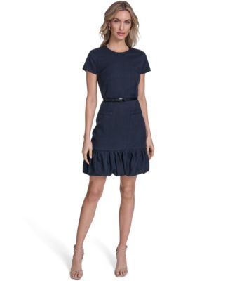 Calvin Klein Petite Bubble Hem Belted Short Indigo 8P
