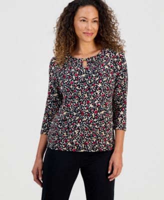 Kasper Womens Pleat-Neck 34-Sleeve B Fire Red XL