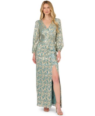 Adrianna Papell Womens Metallic Crinkle Dress MintGold 2