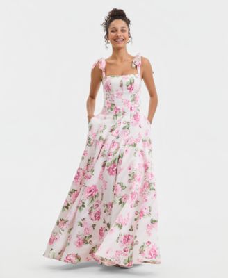 B Darlin Juniors Floral Print Sleevele CREAMMAUVE 910