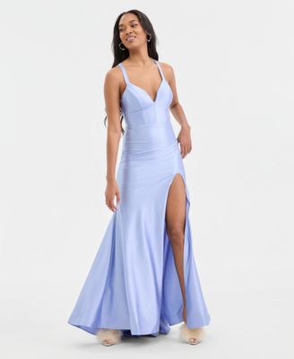 Emerald Sundae Juniors X-Back High-Slit Gown PERIWINKLE XS