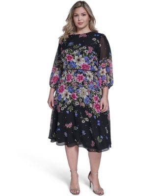 Jessica Howard Plus Size Jewel Neck Balloon S Black Multi 14W