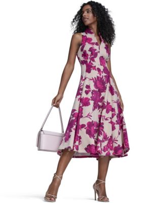 Calvin Klein Womens V-Neck Printed Midi Dr Cashew Multi 2