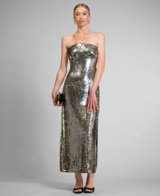 RACHEL Rachel Roy Womens Strapless Sequin Midi Silver M