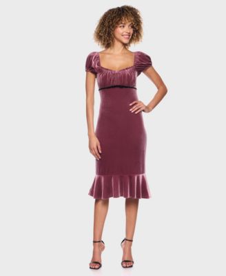 Alex Sophia Womens Puff Sleeve Midi Dress Mauve 1314