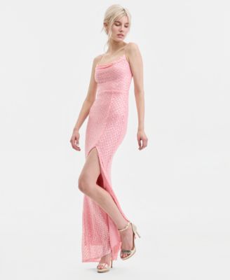 B Darlin Juniors Beaded V-Neck Lace-Up CORAL M