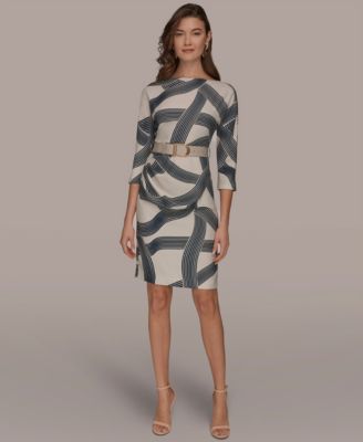 Donna Karan New York Womens Abstract Print Belted VellumNightfall 14