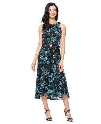 Alex Evenings Womens Embroidered Tulle Midi BlackTeal 6