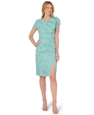 Adrianna Papell Womens Crewneck Bow Dress Teal 14M