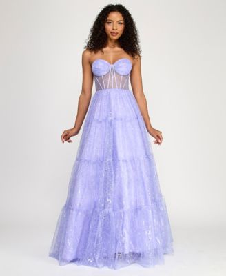 Say Yes Womens Strapless Sweetheart N Light PurpleSilver 34