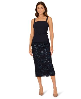 Adrianna Papell Womens Square Neck Sequined C Midnight 8